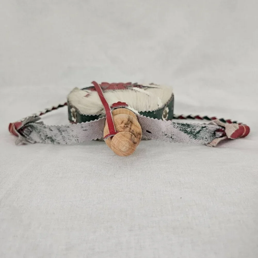 Vintage Hungarian Leather & Cowhide Decorative Canteen Flask – Red Green White